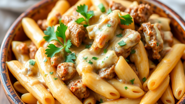 21 Cheesy Beef Penne Pasta